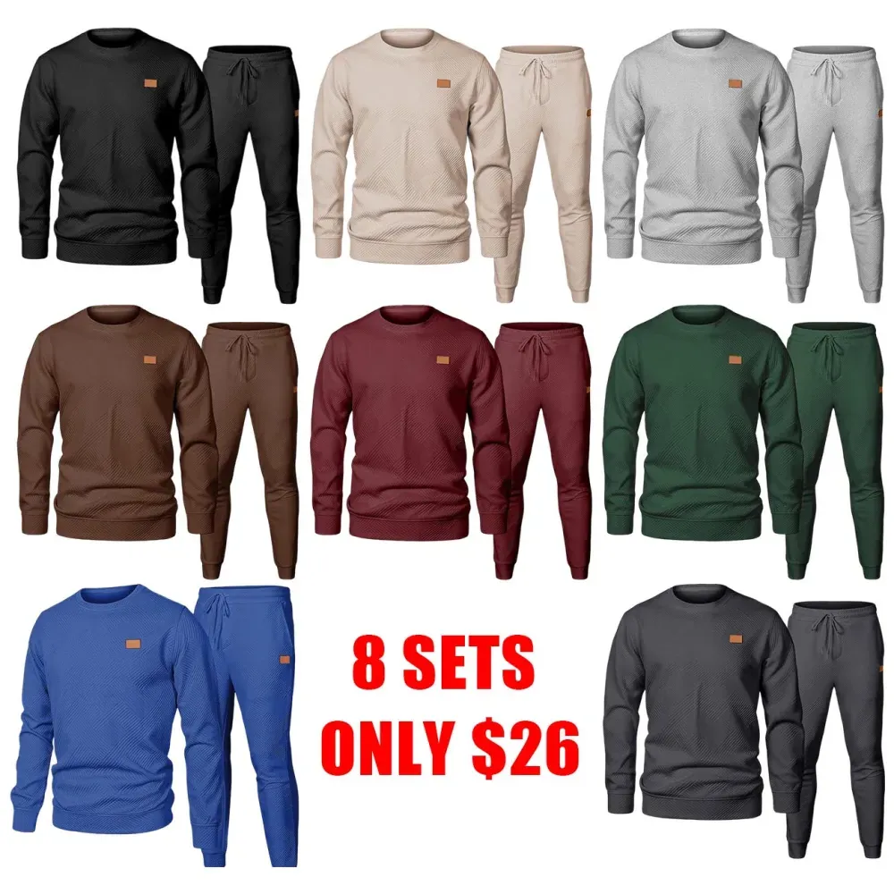 Men's 2-Piece Sweatsuit – Jacquard Crewneck Sweatshirt & Jogger Tracksuit Set