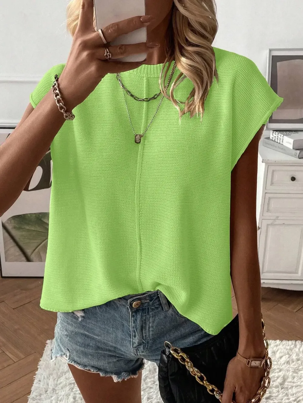 Women's Solid Color Sweater Vest, Casual Fashion Round Neck Knit Top for Summer, Fashion Women's Knitwear for Daily Wear
