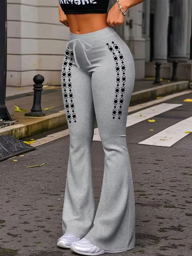 Women's Casual Fashion Long Pants, Unique Print, Drawstring Waist, Milk Silk Yoga Pants