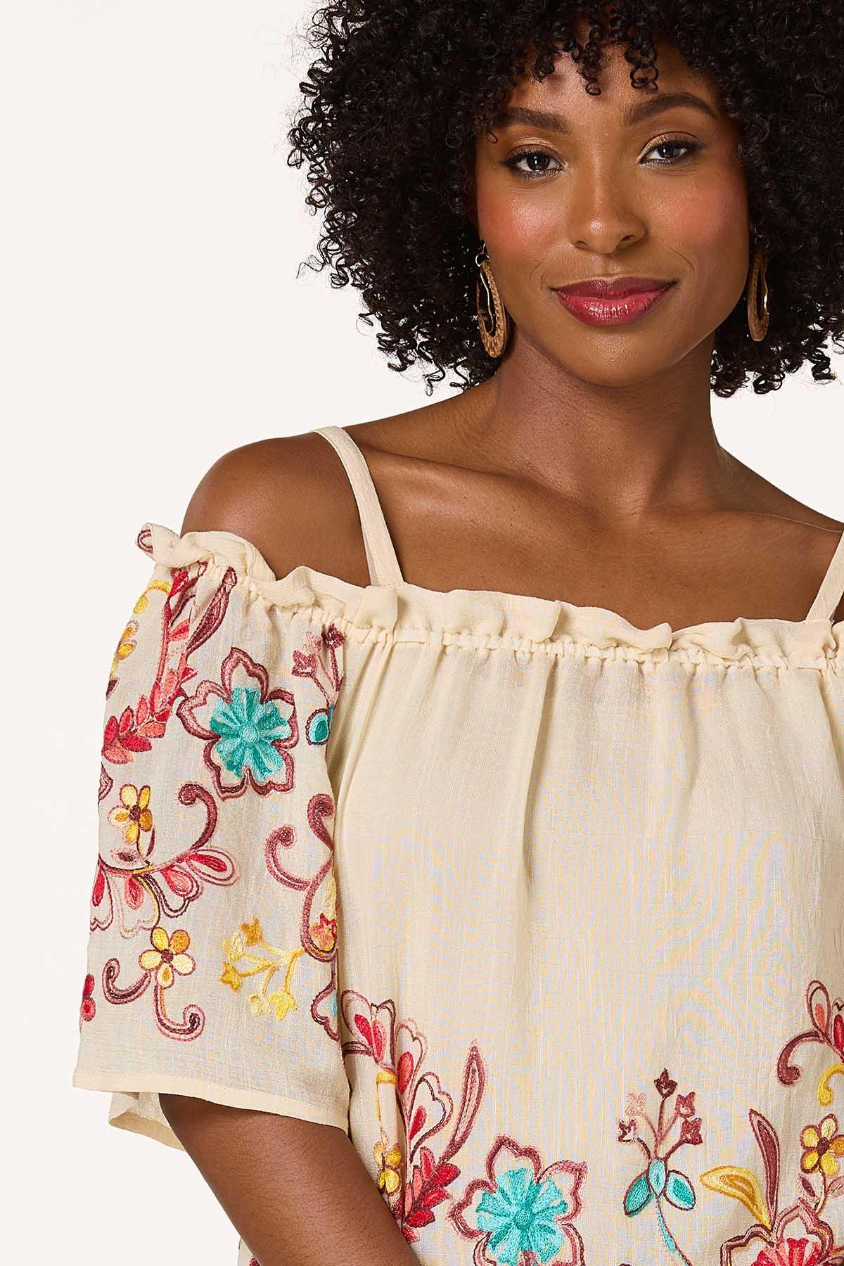 Embroidered Cold Shoulder Top