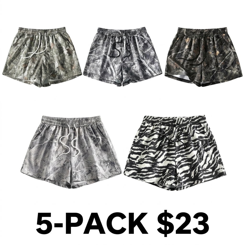 Unisex Branch-Print Camouflage Shorts – Breathable Elastic Waist Summer Streetwear