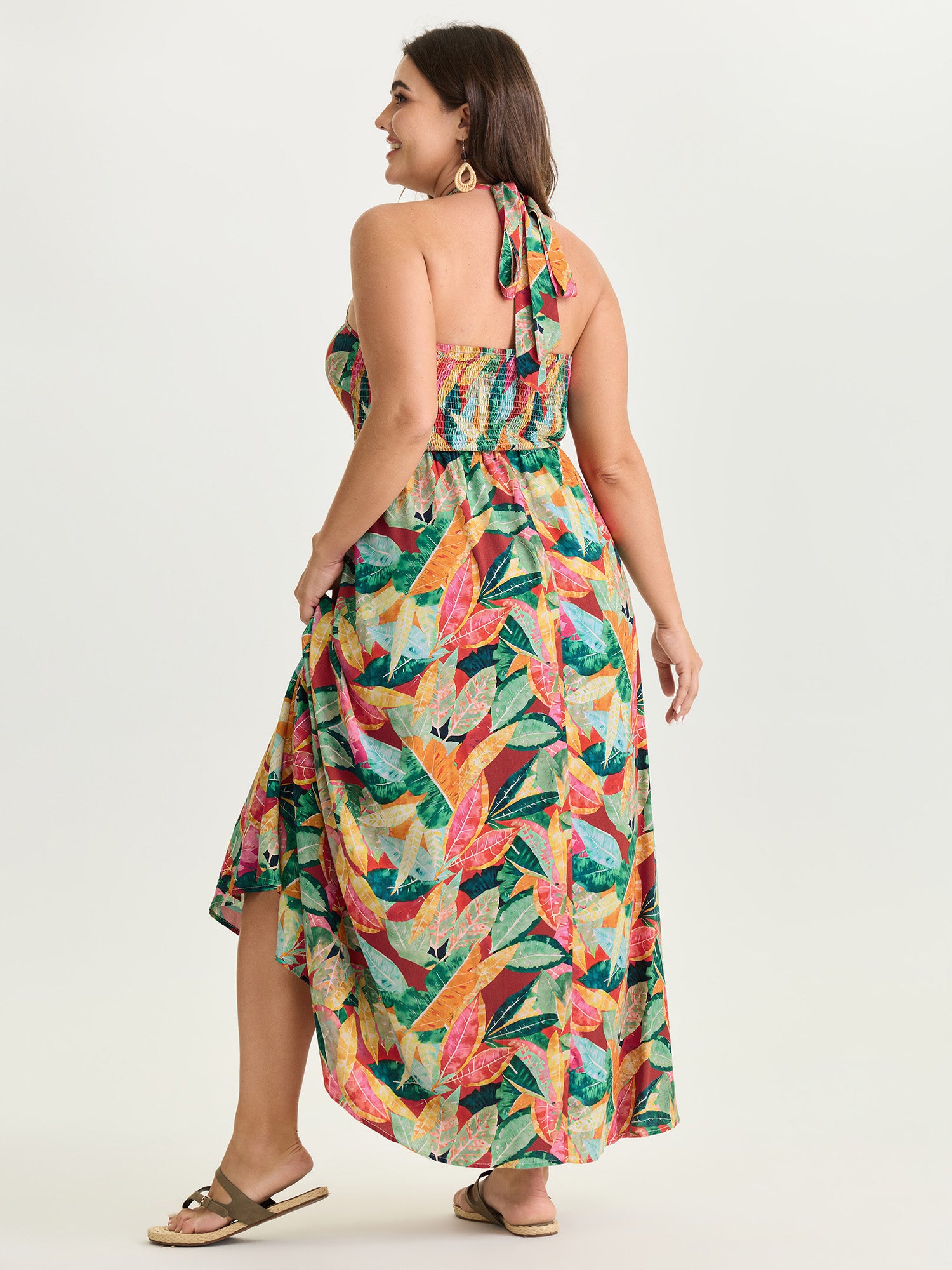 Supersoft Multi-Color Floral Print Shirred Waist Midi Dress