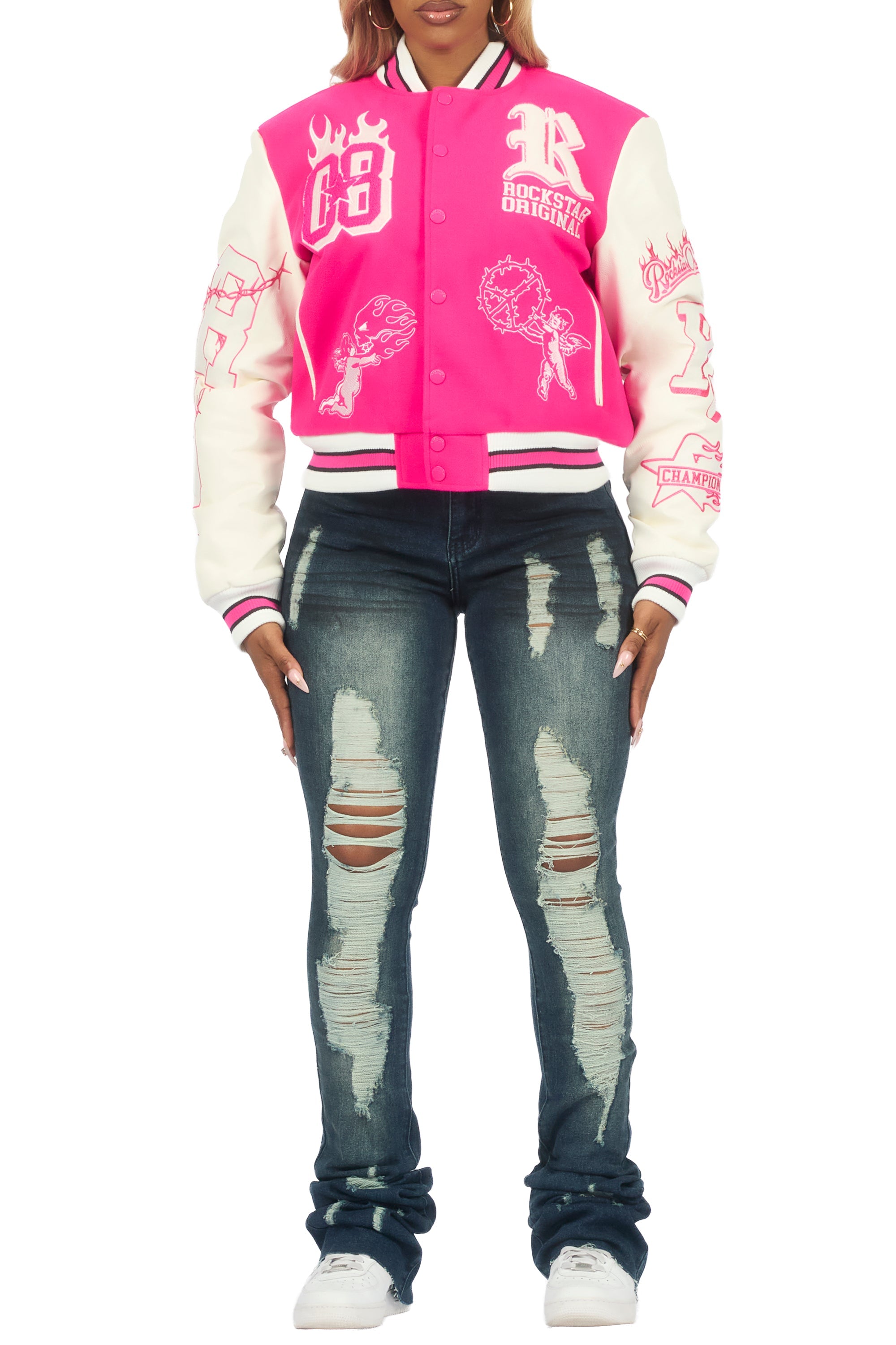 Sharray Hot Pink Oversized Varsity Jacket