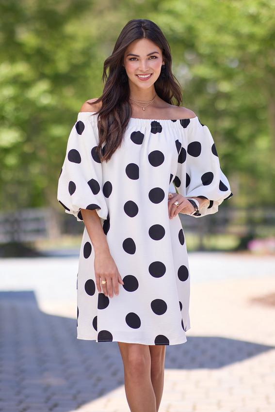 Polka Dot Bubble Sleeve Dress