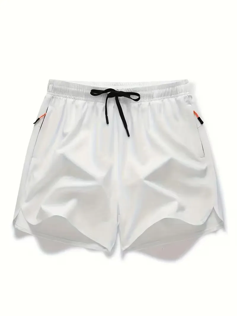 Men's Drawstring Zipper Pocket Shorts, Casual ElasticWaist Beach Shorts for Summer