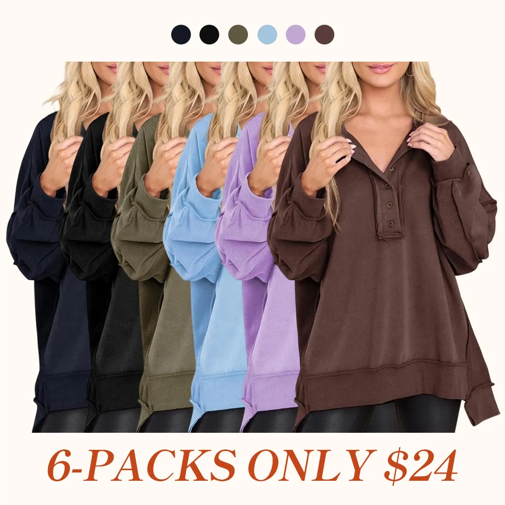 Women's Oversized Button Henley Sweatshirts