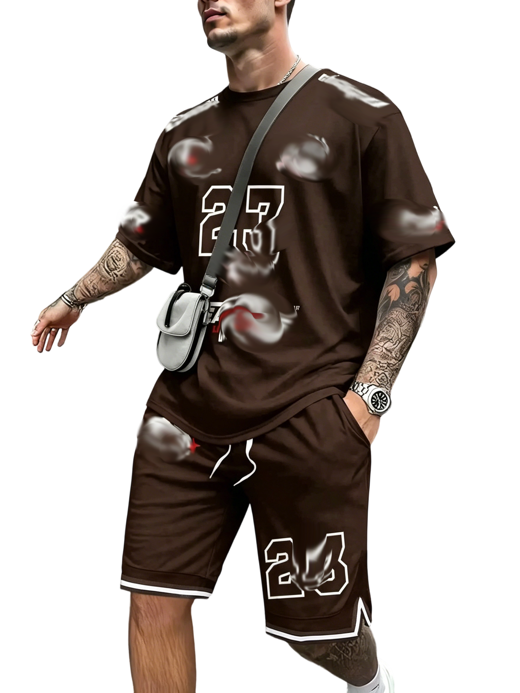 Two-Piece Set Men's Letter Print Short Sleeve T-shirt & Track Shorts Set