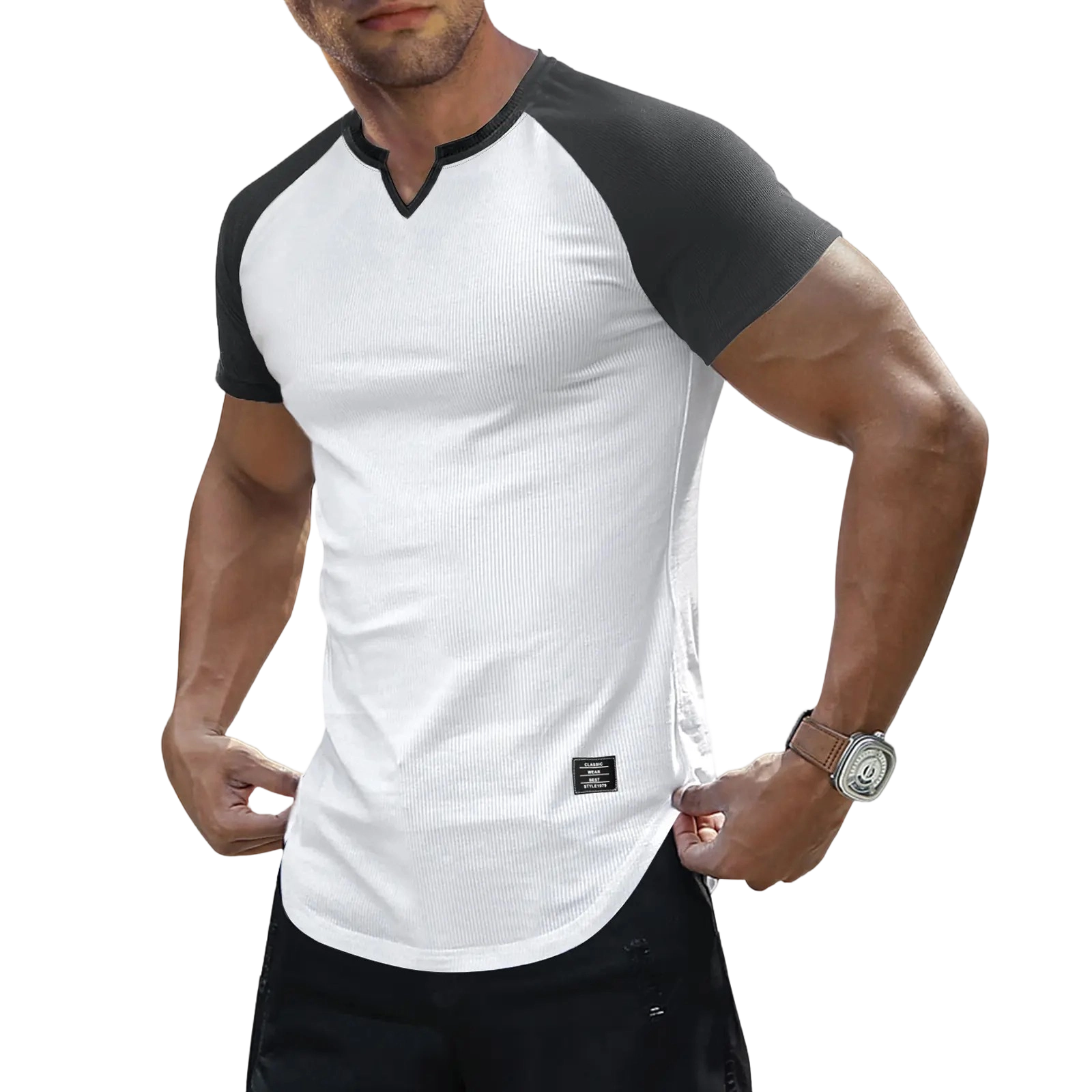 Mens Muscle Slim T Shirt V-Neck Longline Henley Shirt Gym Workout Athletic Tee Shirts, men gifts