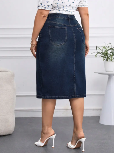 【Plus Size】 Denim Skirt, Casual Comfy Stretchy Jean Skirt for Daily Wear, Women's Bottoms for All Seasons