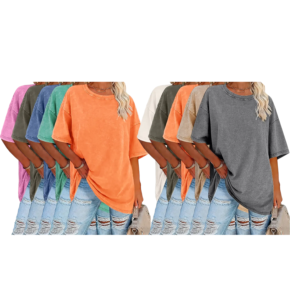 Women’s Summer Fashion Washed Cotton Vintage High-Quality 230 g/m² Thick Pure Cotton T-Shirts, Streetwear Retro Style Crew Neck Short Sleeve