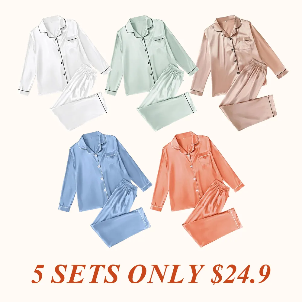 Two-Piece Set Women's Solid Contrast Binding Satin Pyjamas