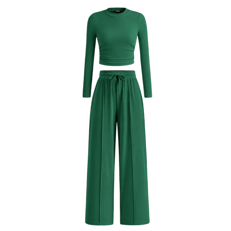 Women's Fall 2-Piece Set – Top & Wide-Leg Pants