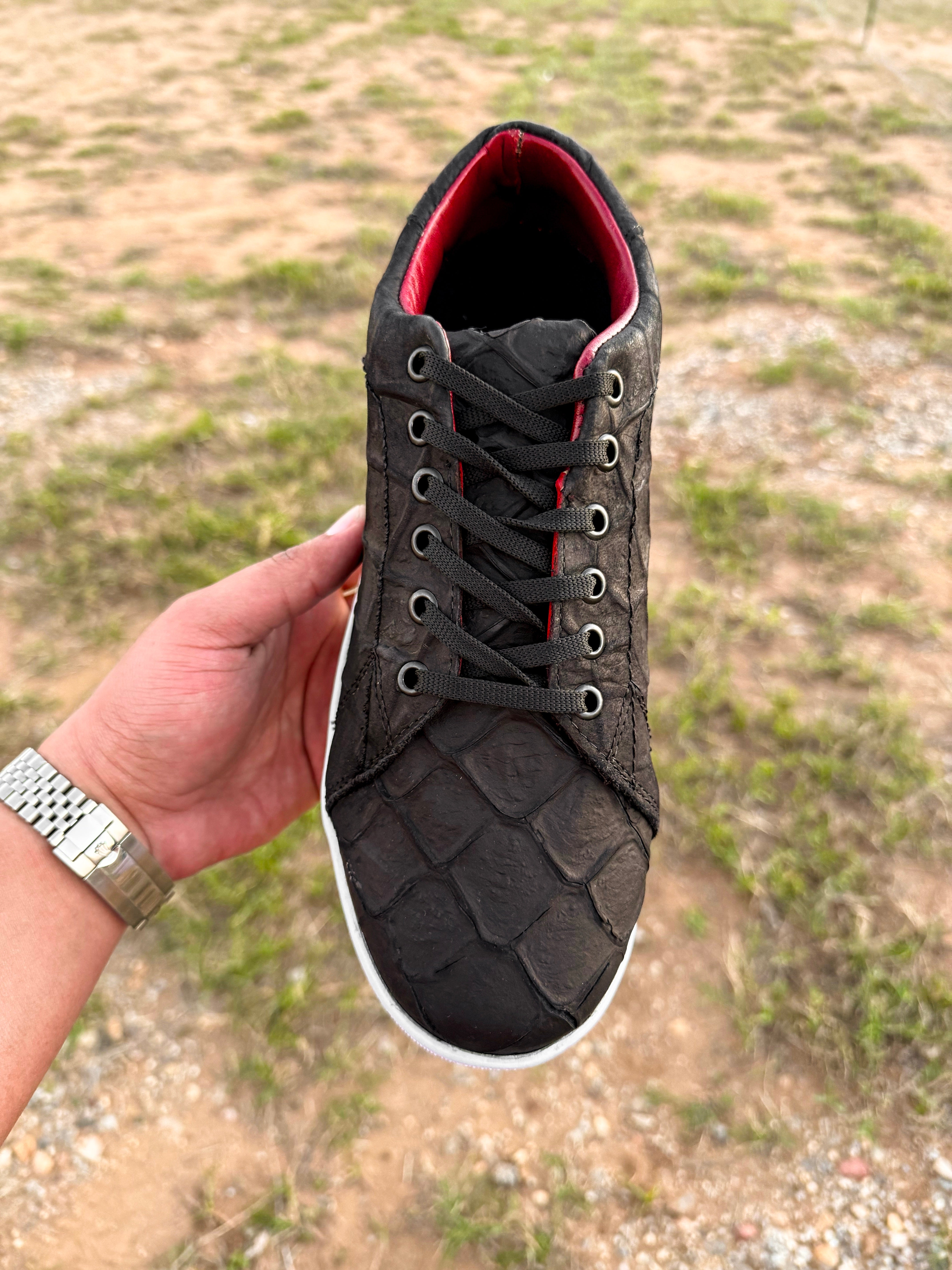 Matte Black Pirarucu Leather Shoes