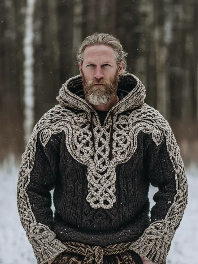 Men's Viking-style Winter Warm Hooded Knitted Sweater