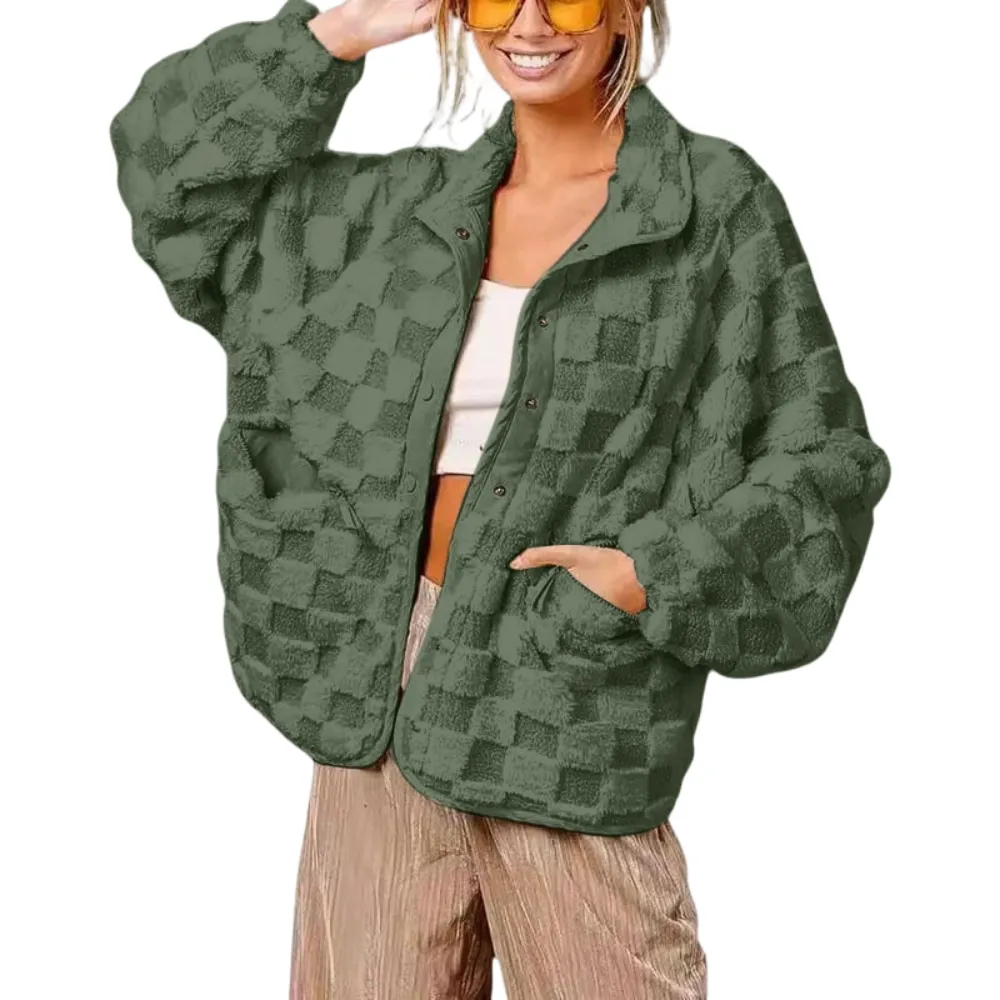 Women's winter casual plaid fleece jacket