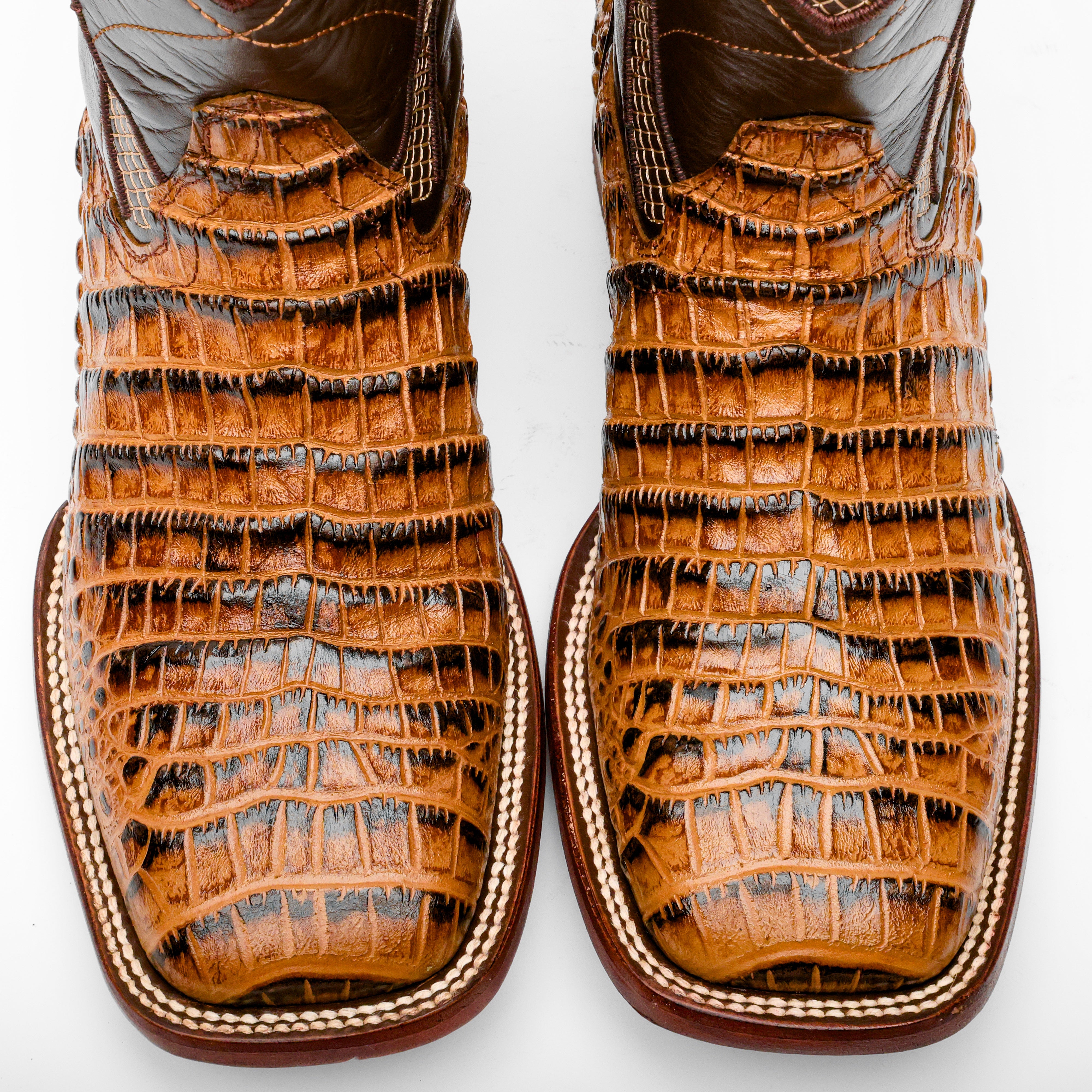 Honey Caiman Belly Leather Boots - Square Toe