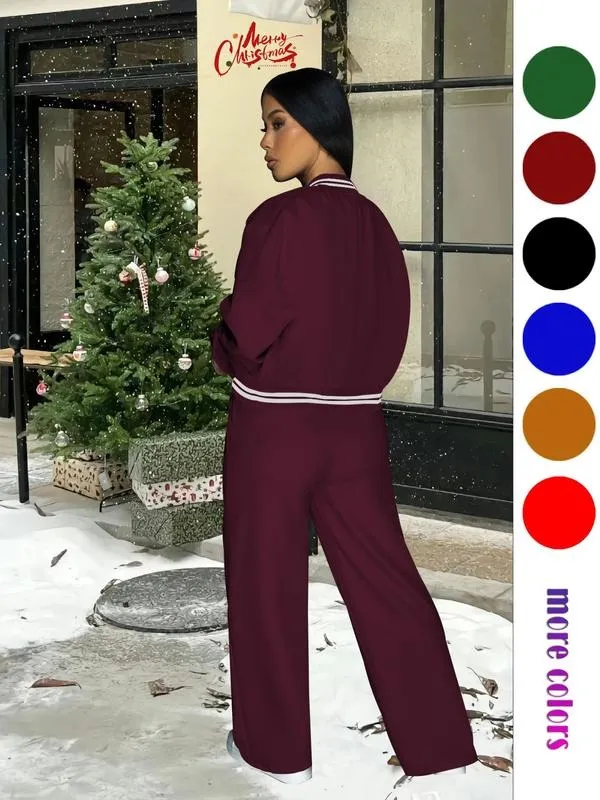 Women's Casual Baseball Jacket, Solid Color Sports Wear, Pocket Sportswear