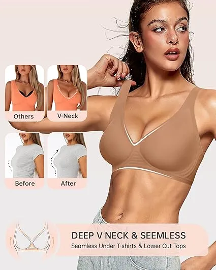 Womens Deep V Bras Wireless Comfortable Bra