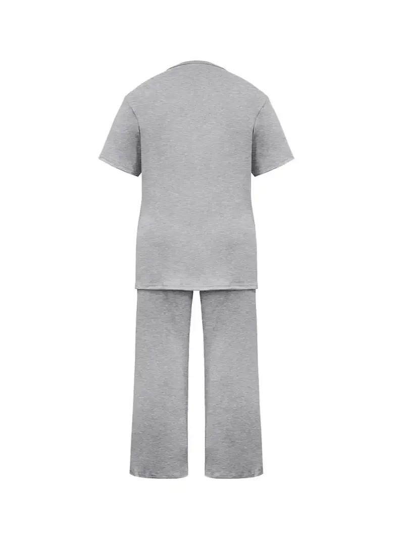 Plus-size women's spring/summer fashion printed round neck short-sleeved T-shirt and wide-leg pants two-piece set