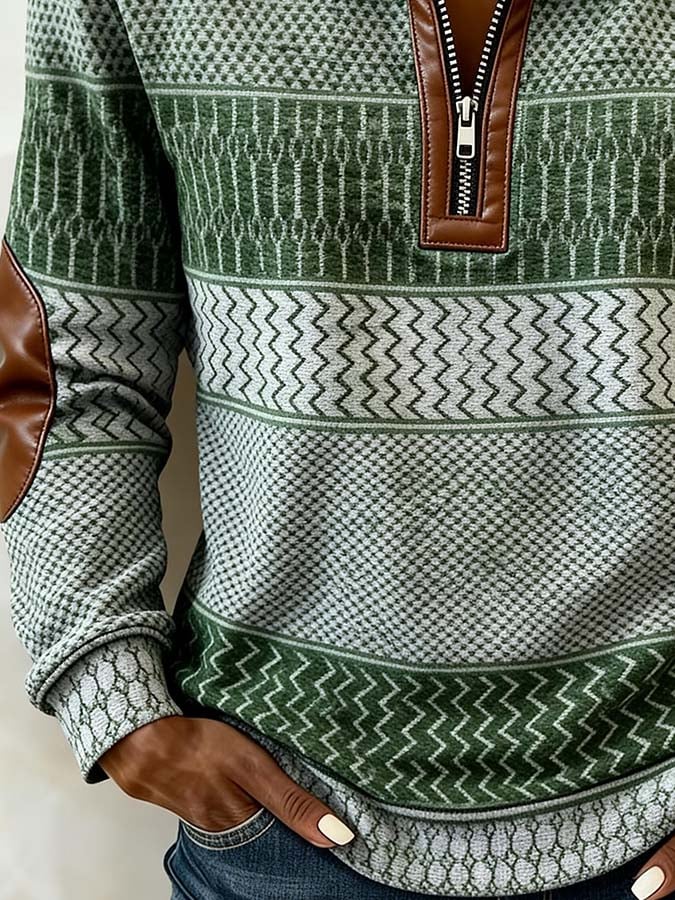 Women'S Casual Color Block Printed Pullover Sweatshirt
