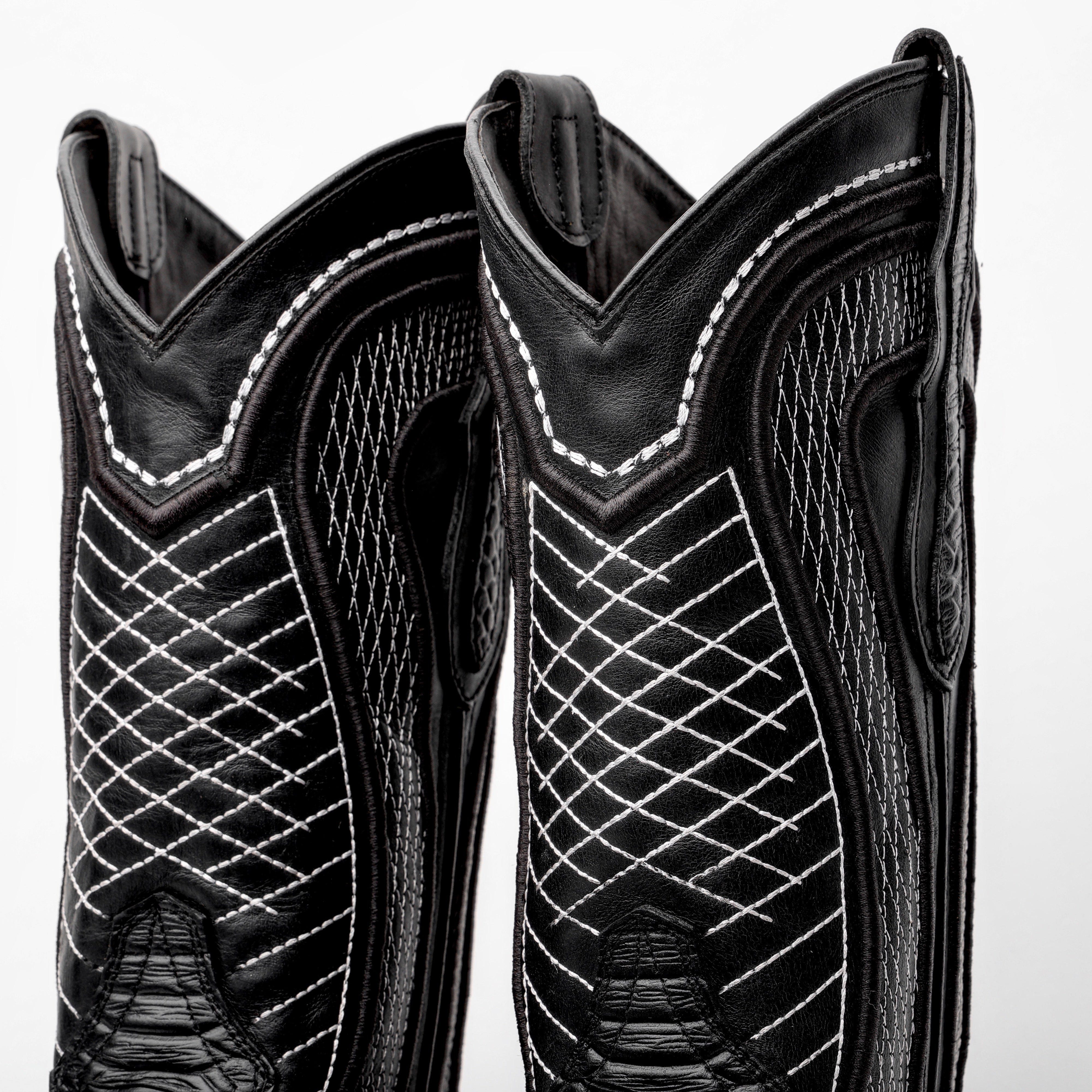 Black Python Leather Boots - Square Toe