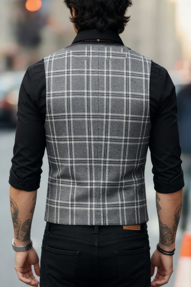 Men's Gray Checkered Vest