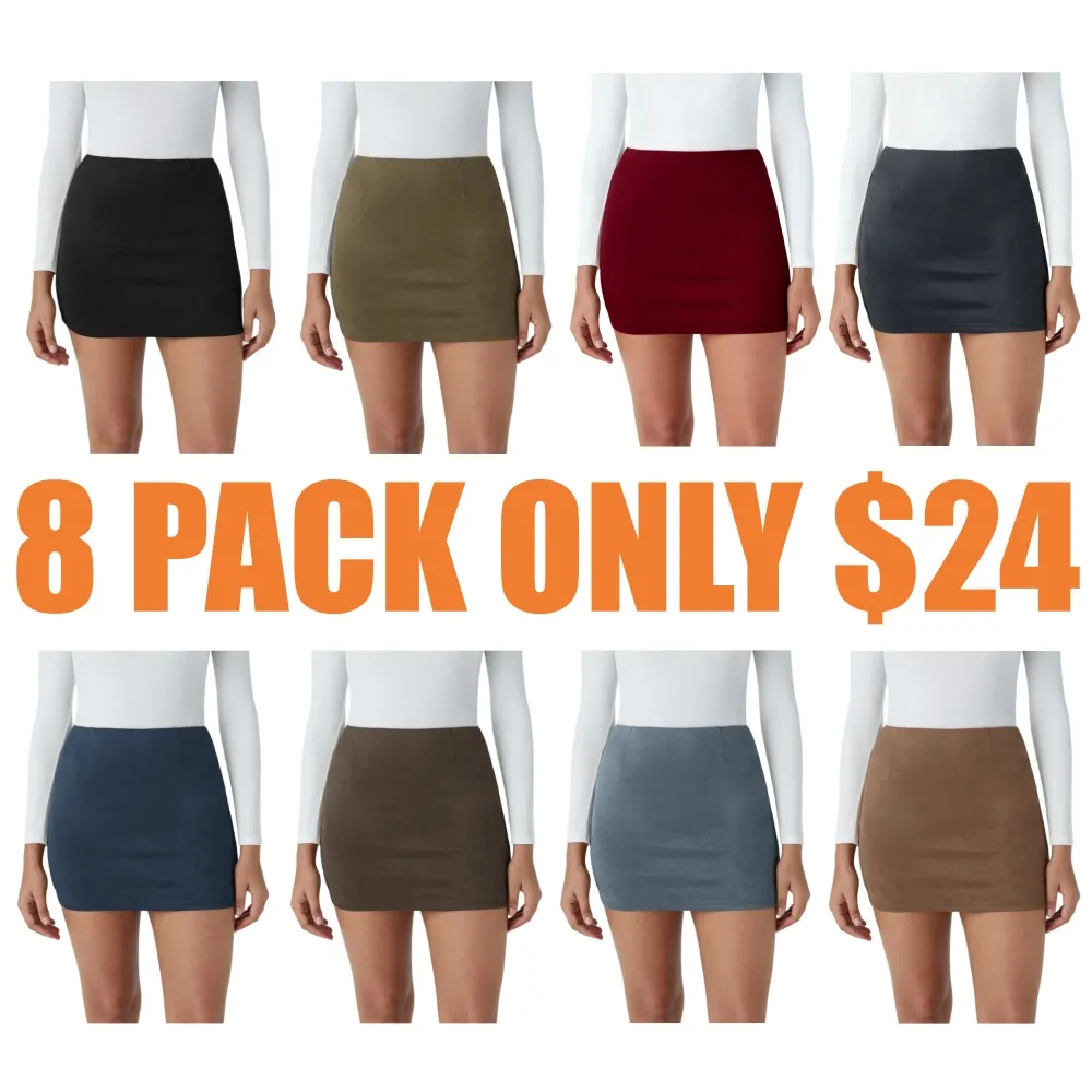 High Waisted 2-in-1 Bodycon Suede Mini Casual Skirt