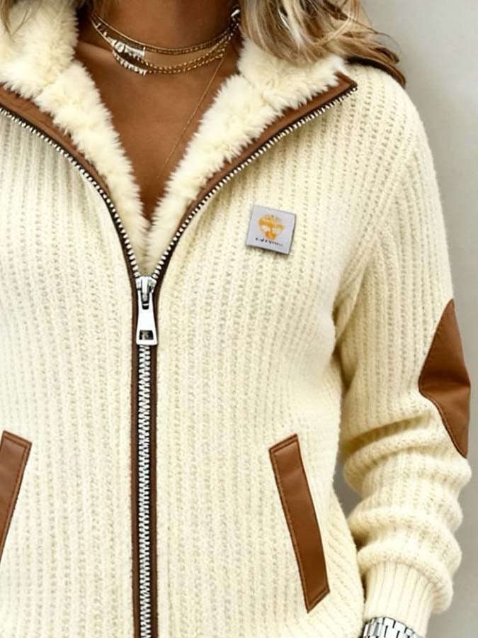 Women'S Casual Color-Blocked Patchwork Jacket