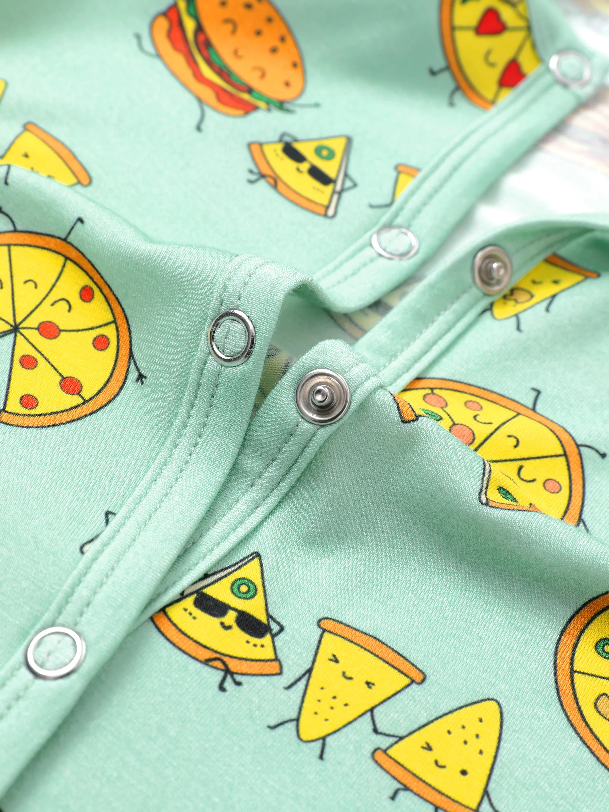 Bamboo Family Mint Green PJs Cute Cartoon Food Theme Print Short Sleeve & Long Pants Sleepwear Matching Pajama set (Snug-Fitting for Children) Light Blue