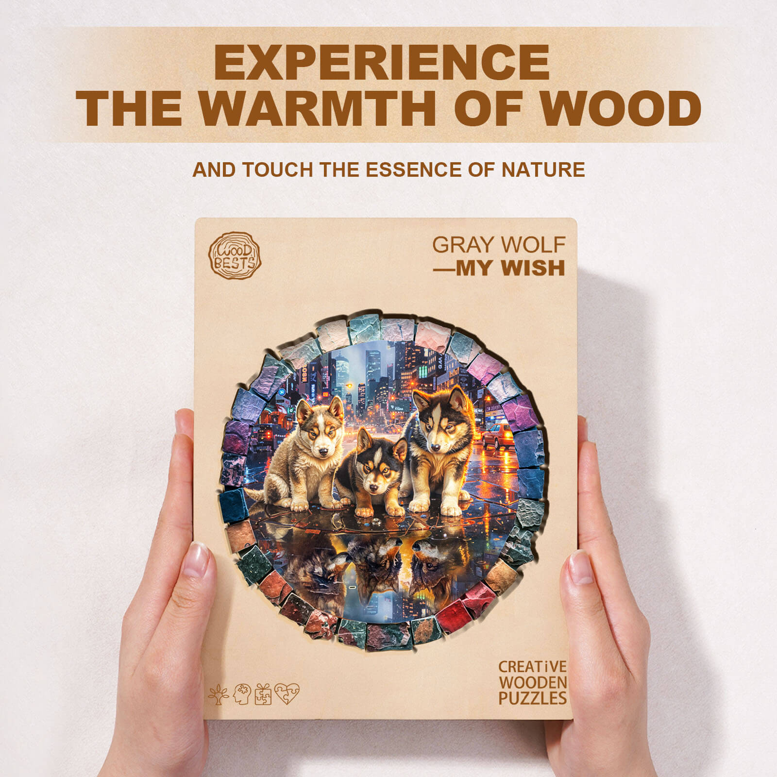 Gray wolf —My wish Wooden Jigsaw Puzzle