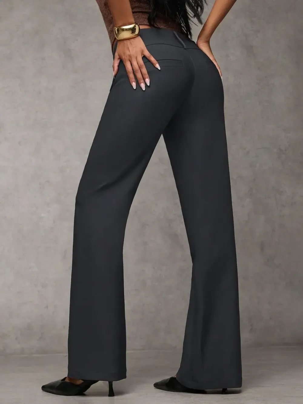 Women's Plain Pocket Elegant Casual Flare Pants, Business Casual Women's Clothing, All-Season Ladies' Apparel