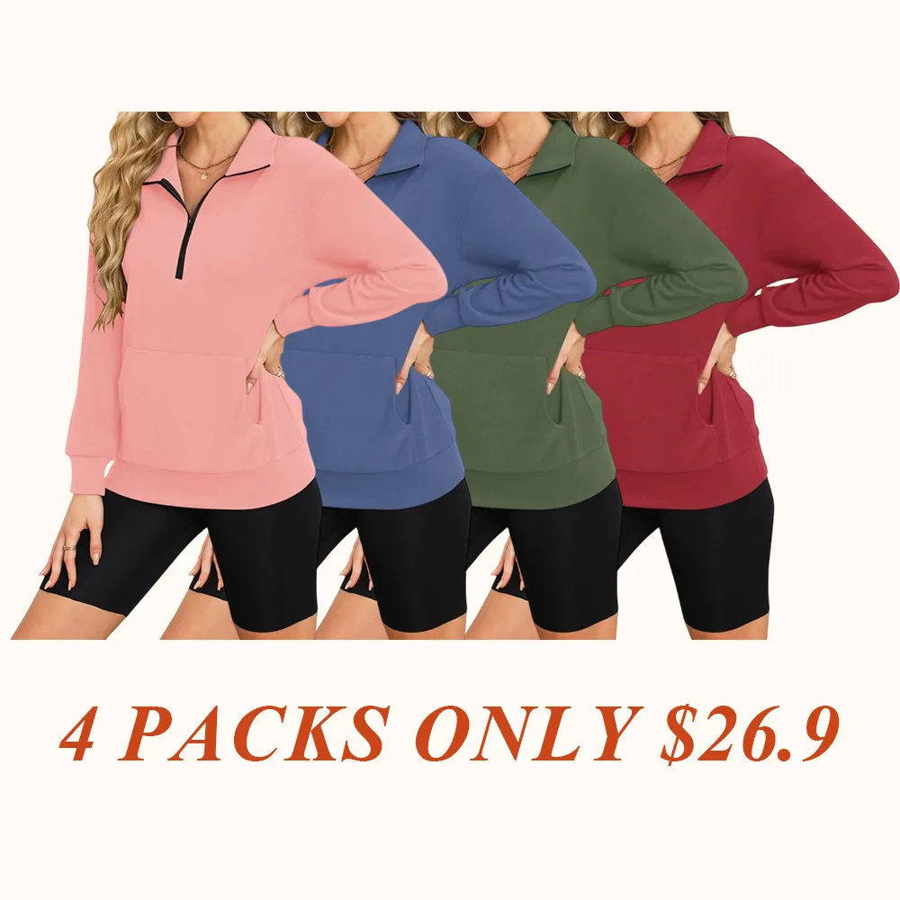 Women's Half Zip Sweatshirt Hoodless Hoodie Stand Collar Fleece Longsleeve Oversized