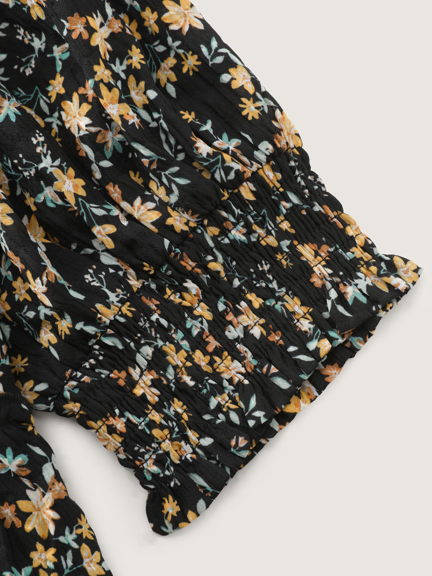 Micro Floral Print Shirred Cuff Mini Dress