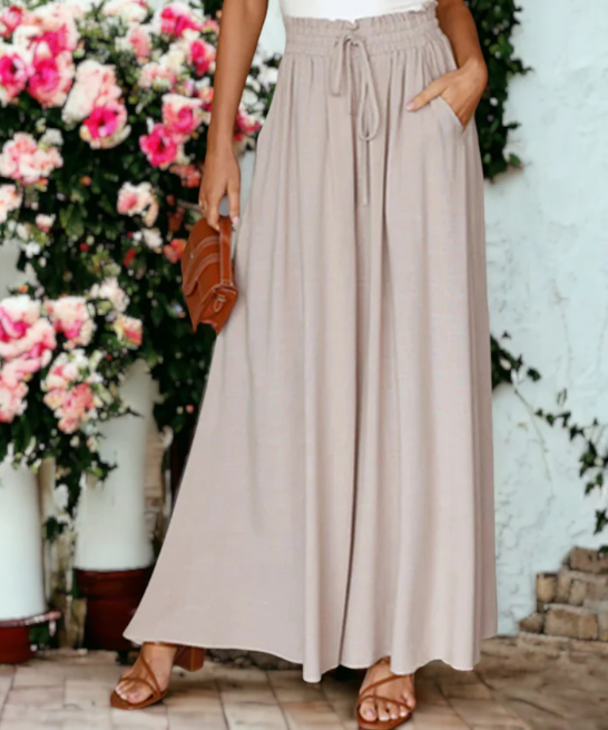 Shirred High Waist Gathered TiePalazzo Pants