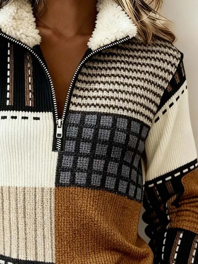 Women'S Casual Color Block Printed Pullover Sweatshirt