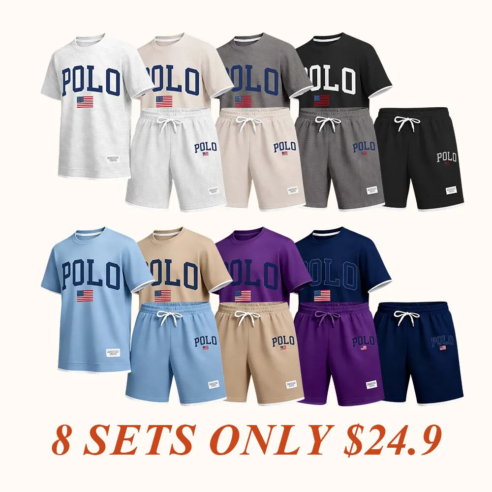 Men's Polo Print Drawstring Shorts Set For Spring/Summer. A Casual Summer Outfit