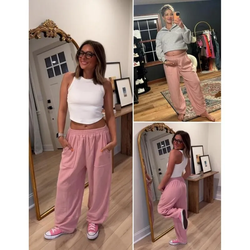 Women's Baggy Wideleg Pants Casual Elastic Waisted Palazzo Harem Pants