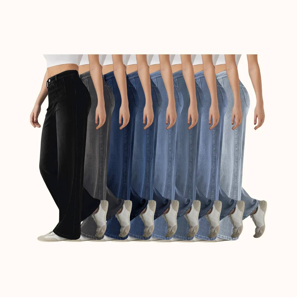 High Waisted Tummy Control Wide Leg Casual Jeans with Pockets