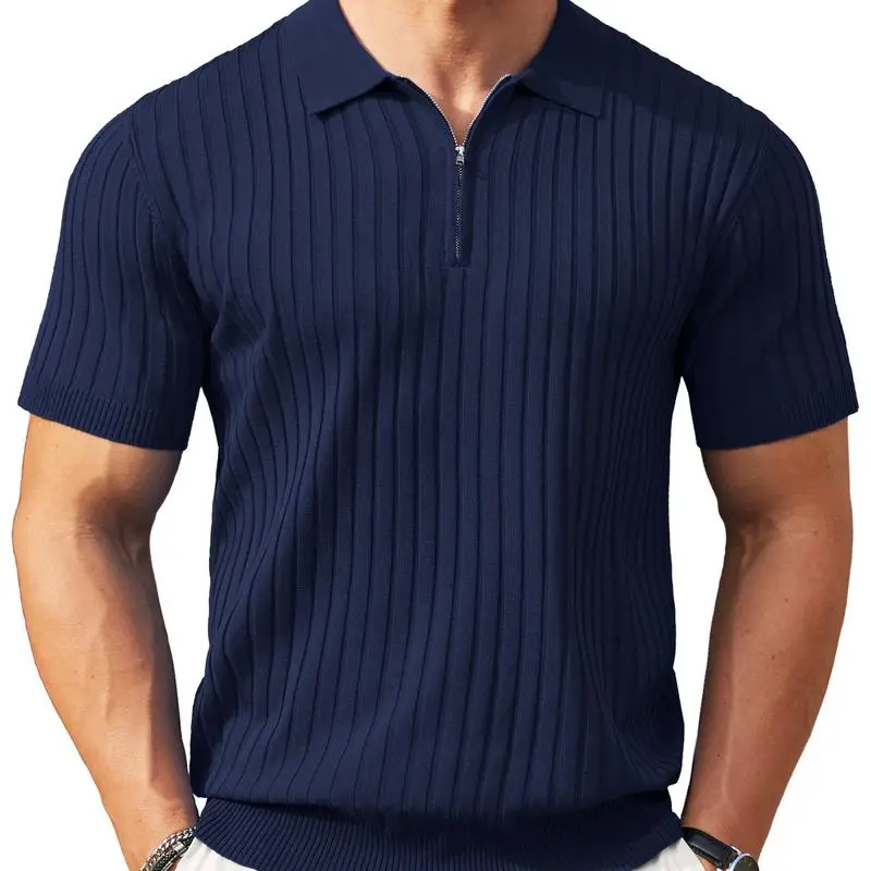 New York Fashion Week Men's Zip-Up Short-Sleeve Polo Shirt