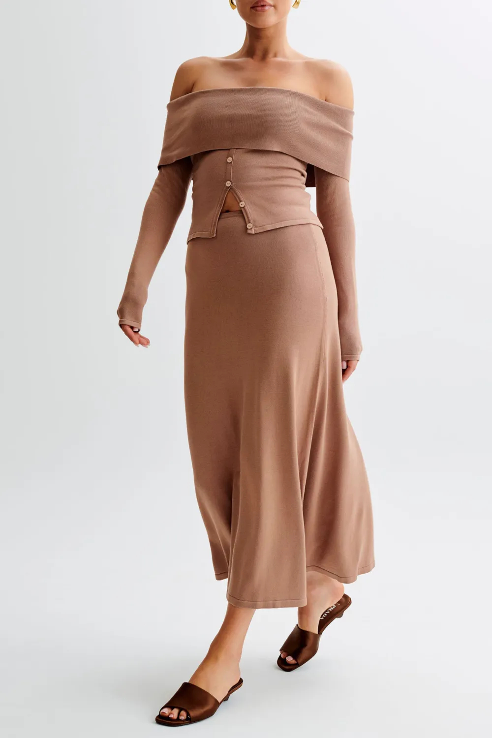 Buttoned Off Shoulder Knit Top