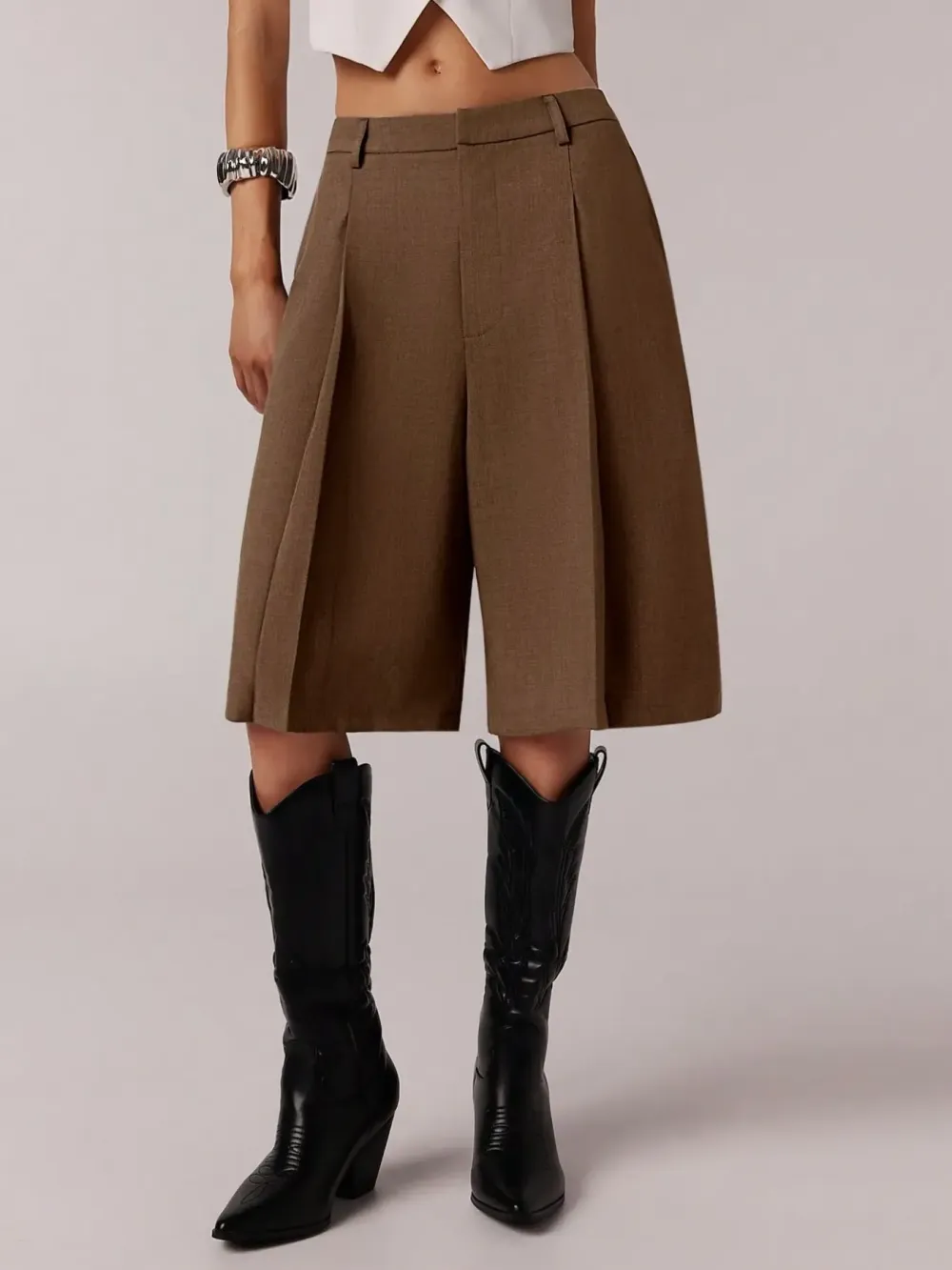 Women's Solid Color Simple Commuter Bermuda Shorts, All Seasons Business Casual Long Pants