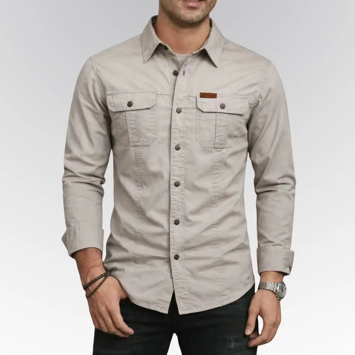 Men's Long Sleeve Workwear Shirt - Outdoor Casual Versatile Top