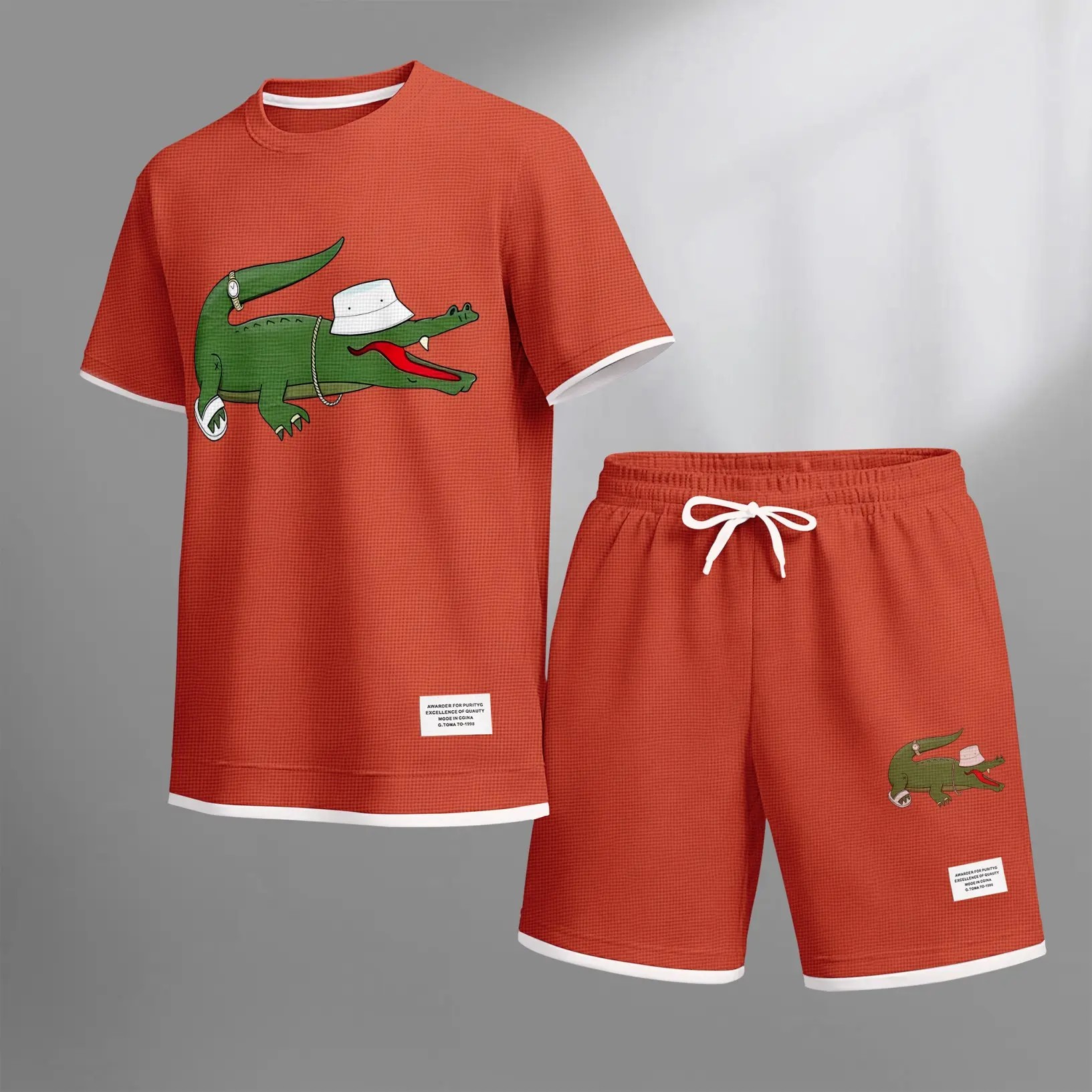 Men’s Waffle Knit 2-Piece Set – Breathable Short Sleeve Tee & Drawstring Shorts Casual Summer Outfit