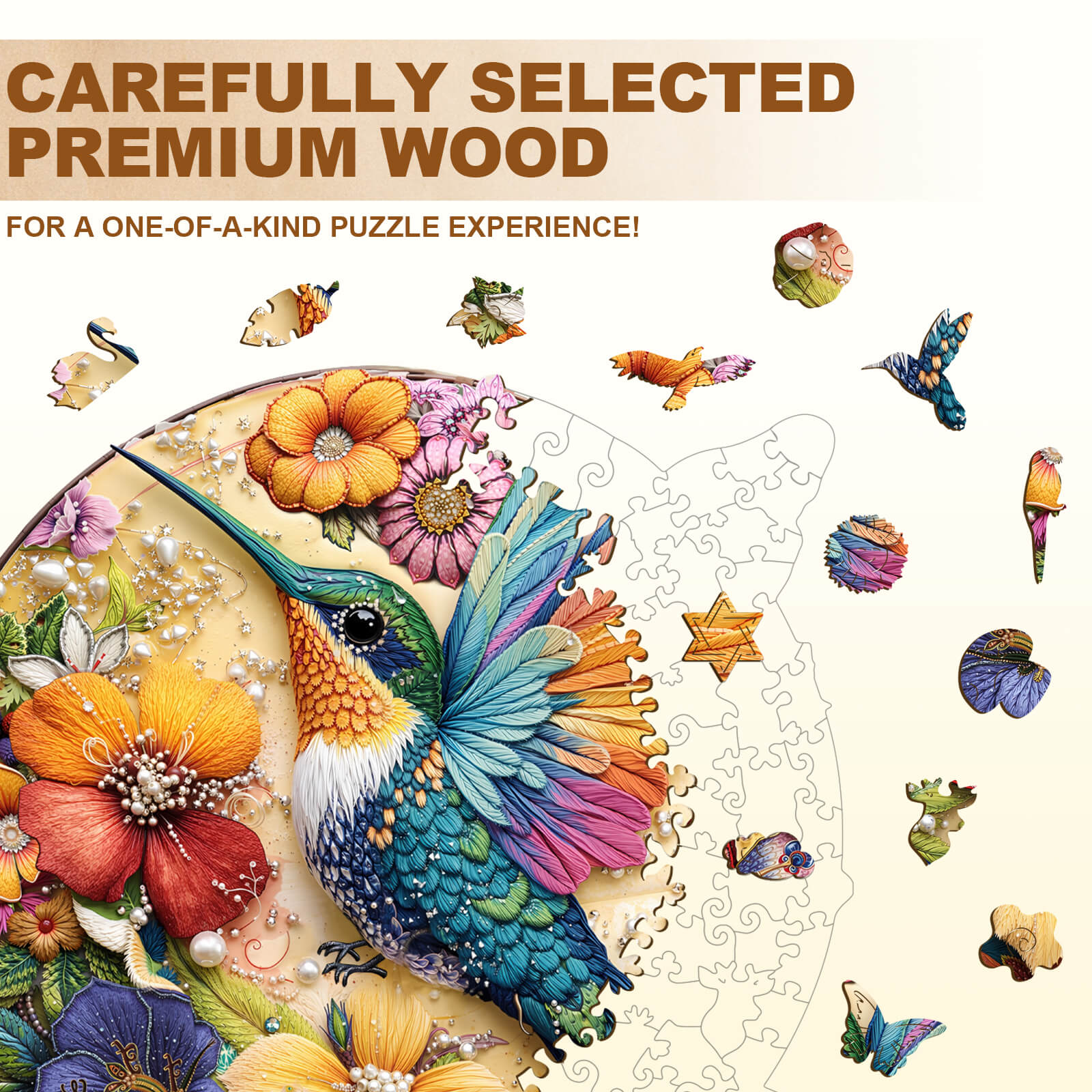 Hummingbird embroidery Wooden Jigsaw Puzzle