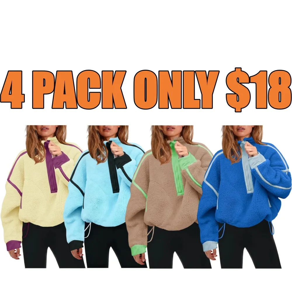 Women Sherpa Fleece Warm Oversized Half Zip Sweater