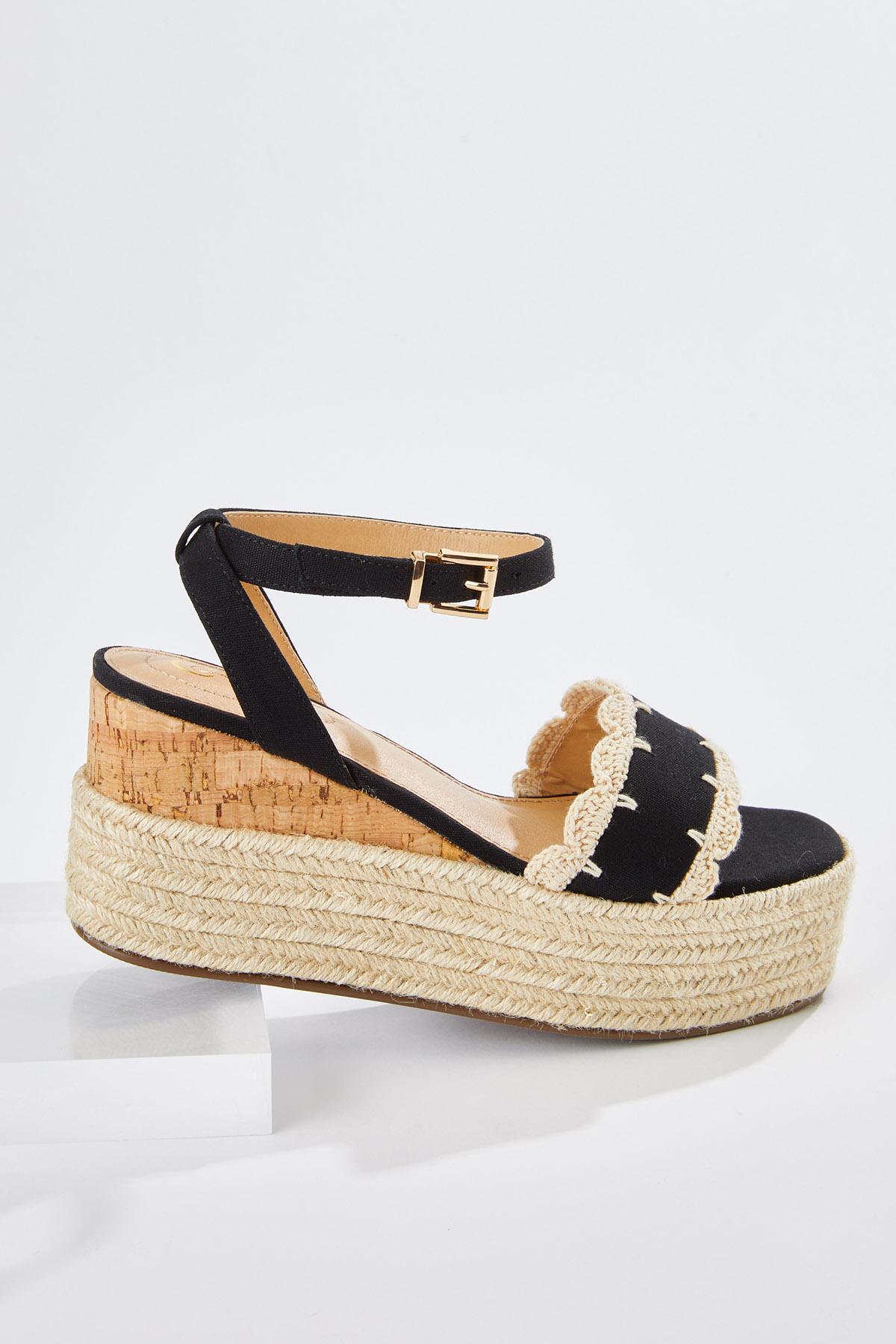 Crochet Trim Rope Wedge Sandals