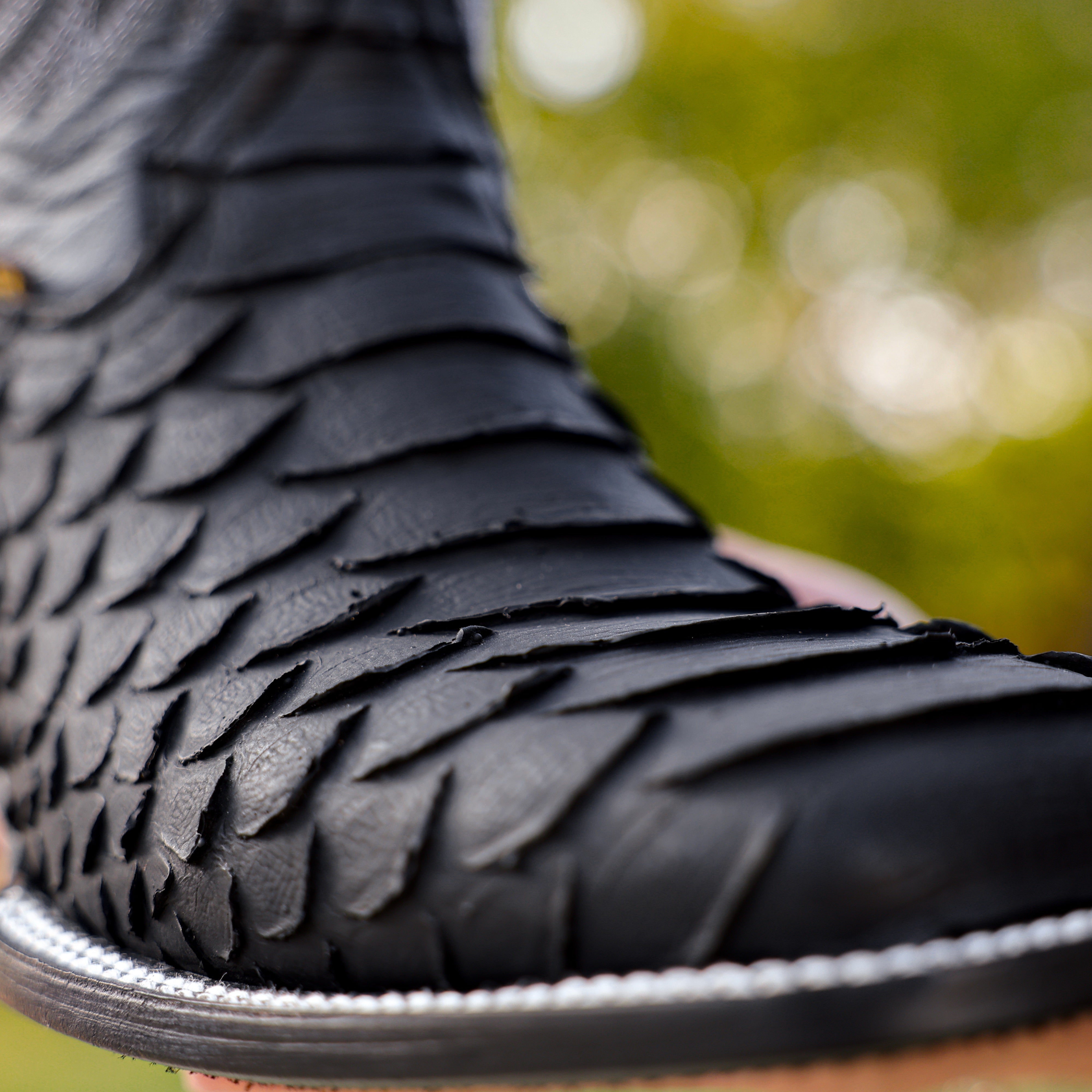 Matte Black Jumbo Python Leather Boots - Square Toe