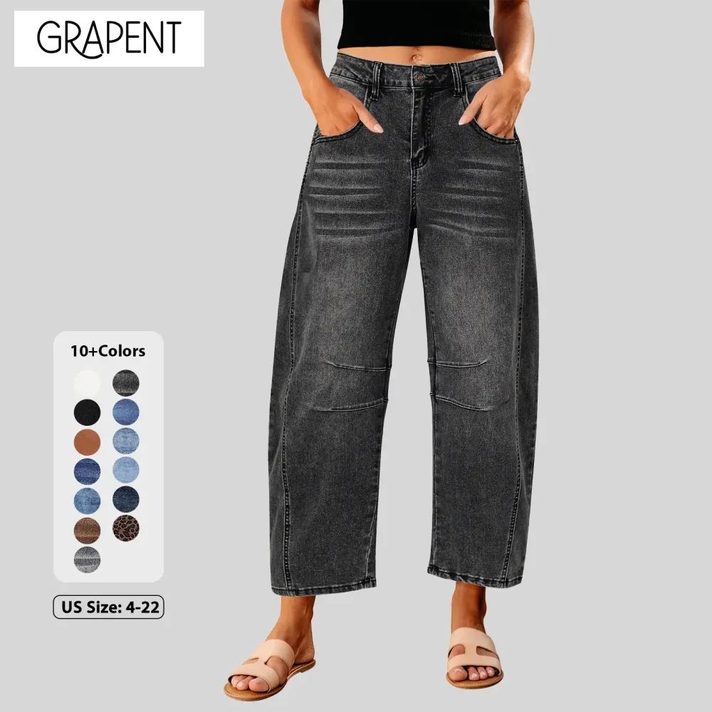 Barrel Jeans for Women Trendy High Waisted Wide Leg Baggy