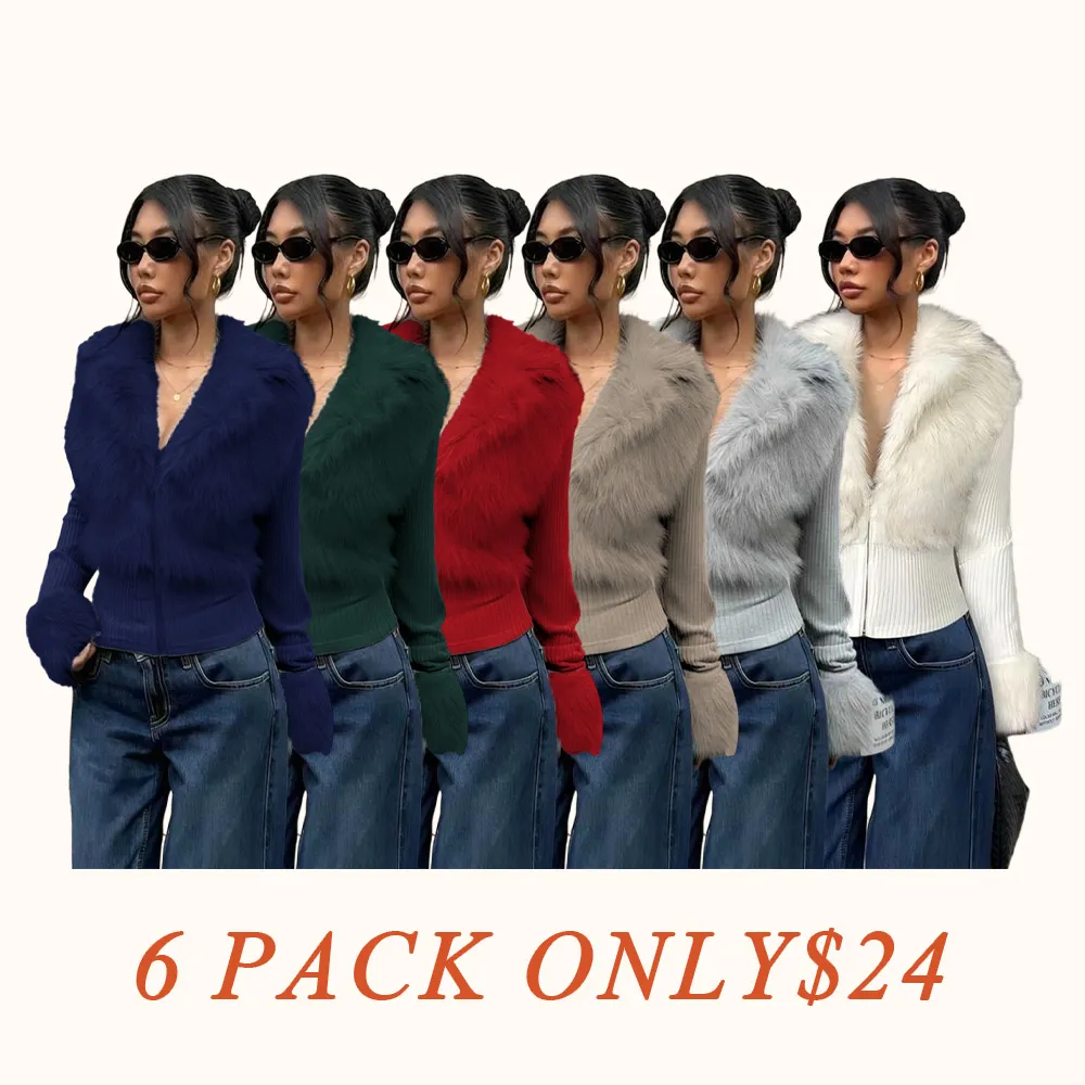 Women's Fashion Street Style Patchwork Knit Faux Fur Jacket