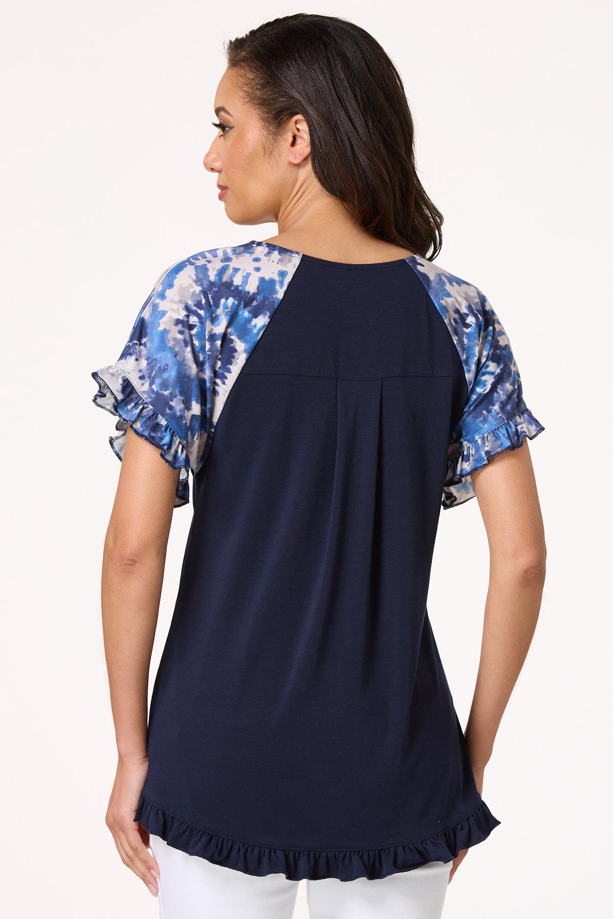 Tie Dye Ruffled Trim Top